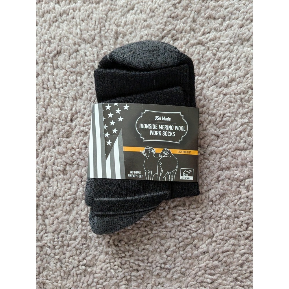 Camel City Mill Men's Durable Work Crew Socks Black Medium Merino Blend NWT